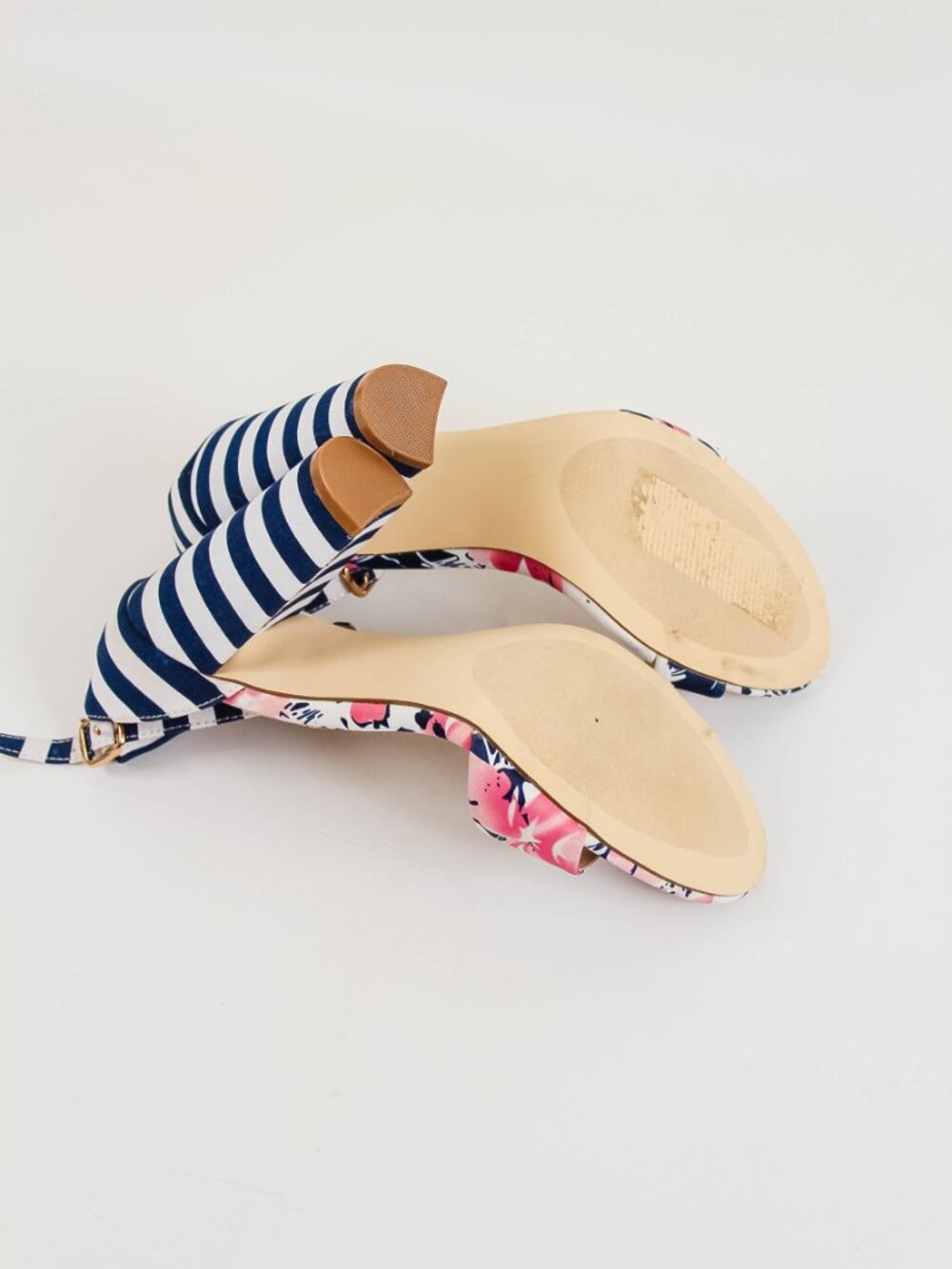 JustFab Lena Floral Stripe Block Heel Sandals Size 10 - Picture 8 of 10